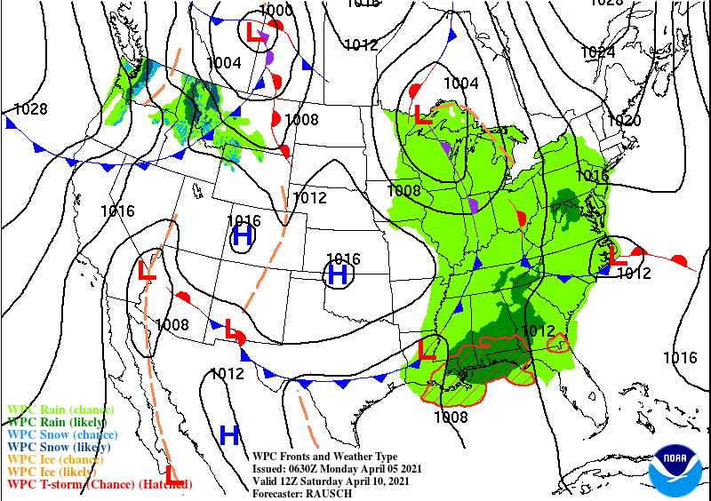 Surface forecast map for Saturday